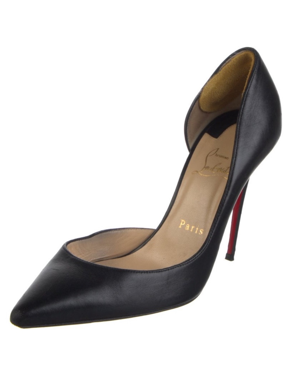 Christian Louboutin Black Leather D'Orsay Pointed Pump with Red Sole Size 39